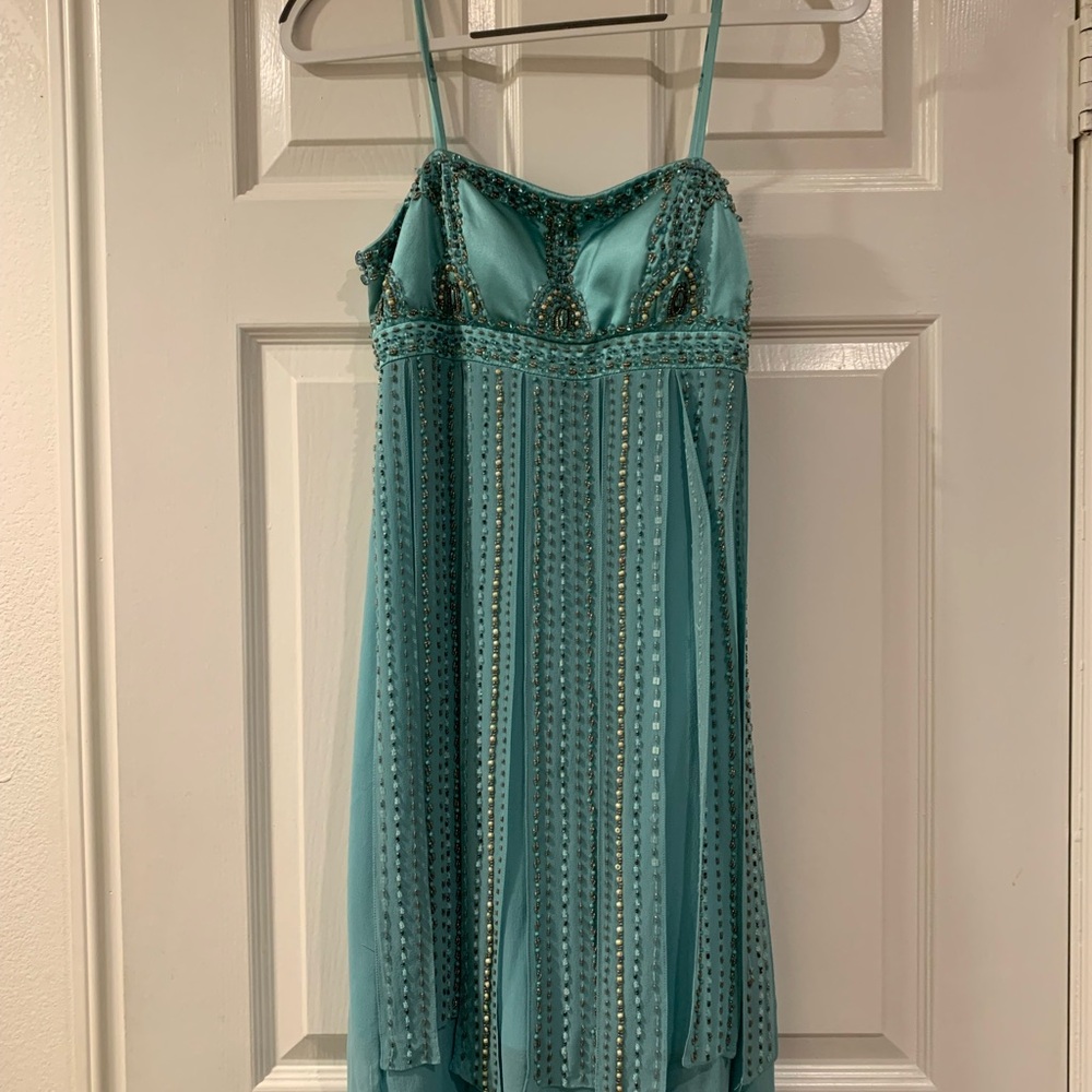 Sue Wong Strapless Turquoise Beaded Dress